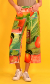 Pants Gus printed Mon Chou, 7/8th lengh wide pants, stretch, high waist, flat profile. Parisian designer