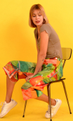 Pants Gus printed Mon Chou, 7/8th lengh wide pants, stretch, high waist, flat profile. Parisian designer