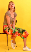 Pants Gus printed Mon Chou, 7/8th lengh wide pants, stretch, high waist, flat profile. Parisian designer