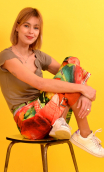 Pants Gus printed Mon Chou, 7/8th lengh wide pants, stretch, high waist, flat profile. Parisian designer