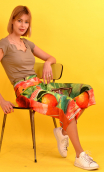 Pantalon Gus imprimé Mon Chou, large 7/8ème, stretch, taille haute. Créateur Paris