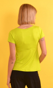 Top Zelda en Basiques Raffinés Pistache, jersey, décolleté en V croisé, empiècement poitrine, petites manches, sixties.