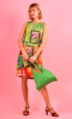 Dress Lady printed Maestro, Three-hole dress, trapeze, patch pockets, elegant, sixties, Paris.