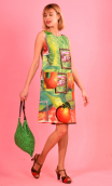 Dress Lady printed Maestro, Three-hole dress, trapeze, patch pockets, elegant, sixties, Paris.