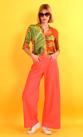 Pantalon Hector. Cup cakes. Corail, coton lin viscose, zip côté. 