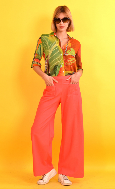 Woman trousers Hector. Cup cakes. Corail, coton lin