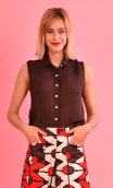 Top Colibri. Soie lavée. Marron, brown, small top, sleeveless, femme petite 