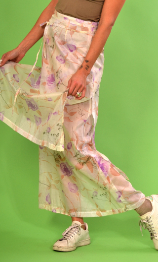Long pastel flowers printed cotton skirt. La Vallée des roses. Size 36. Unique piece