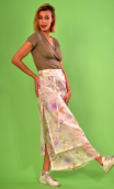 Long pastel flowers printed cotton skirt. La Vallée des roses. Size 36. Unique piece