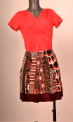 Jupe Noa. Ethnic vieux roseimprimée jersey coton, plissée