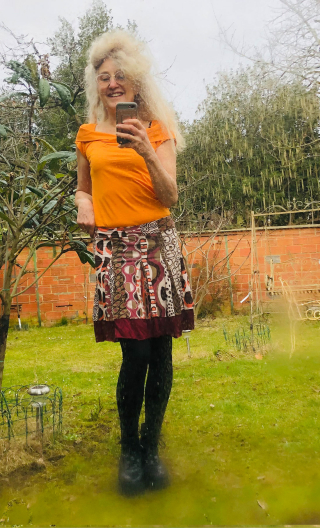 Jupe Noa. Ethnic vieux rose, imprimée jersey coton, plissée