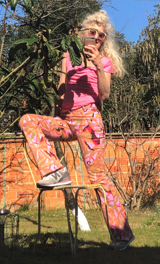 Pantalon Petit Singe. Coton stretch imprimé. Taille 34 et 38. Flare