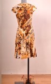 Robe Vacances Romaines imprimé Peinture sable. Coton, col, jupon plis