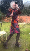 Coat Natacha. Seventies pourpre. Unique piece, 38. Printed velvet
