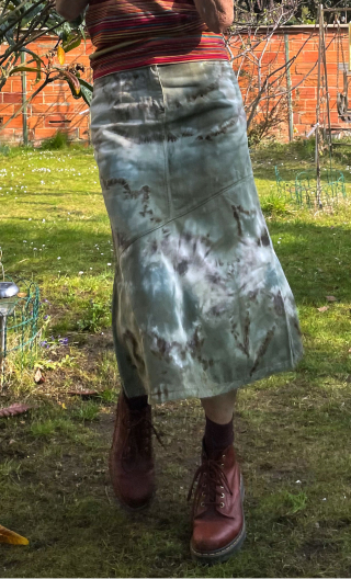 Jupe Solal Végétal A. Longue coton tie & dye kaki, évasée, taille 38