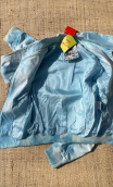Blouson Gelati. Tie and dye bleu. Petit, coton, zippé, mini bomber