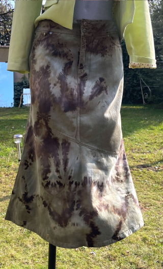 Jupe Solal Végétal B. Longue coton tie & dye kaki, évasée, taille 38