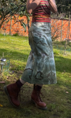Jupe Solal Végétal A. Longue coton tie & dye kaki, évasée, taille 38