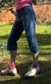 Pantacourt Bimbo, denim stone, knickers original, taille 40, hippy chic