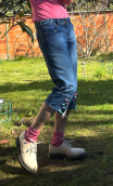 Pantacourt Bimbo, denim stone, knickers original, taille 40, hippy chic