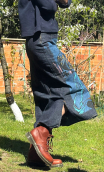 Jupe Ginger. Postcard. Taille 38/40, denim bleu stretch sérigraphie