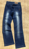 Pantalon denim. Sérigraphie or. Stretch. Taille 36. Sérigraphie or