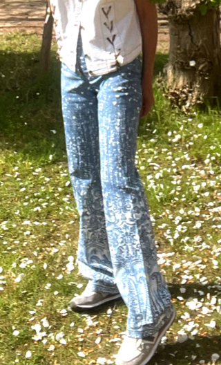 Pantalon Cachemire ciel. Taille 36, unique. Imprimé coton stretch