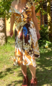 Robe Vacances Romaines imprimé Peinture sable. Coton, col, jupon plis