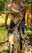 Robe Vacances Romaines imprimé Peinture sable. Coton, col, jupon plis