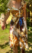 Robe Vacances Romaines imprimé Peinture sable. Coton, col, jupon plis