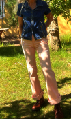 Pantalon Saxo. Retrodye saumon. Taille 40. Jean 5-poches, taille haute
