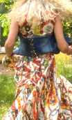 Guêpière Emma. Denim. Gilet dos nu, bretelles, original, taille unique