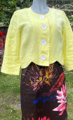 Veste Rosy. Sunshine jaune, boléro, 4 boutons, lin coton jaune. 40