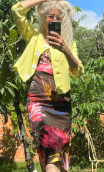 Veste Rosy. Sunshine jaune, boléro, 4 boutons, lin coton jaune. 40