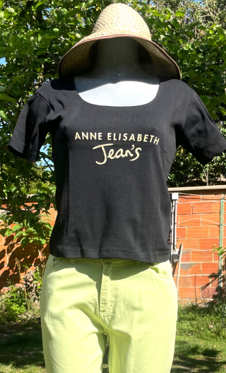 Top danseuse Noir. AE Jean's doré, Manches courtes. Taille 1