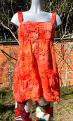 Tunique bretelles Tie and dye Corail. Dos nu smoké, fleurs brodées