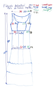 Robe La Princesse déjantée. longue, denim, bretelles, volants imprimés