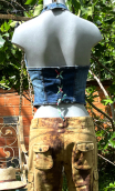 Guêpière Emma. Denim. Gilet dos nu, bretelles, original, taille unique