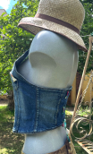 Guêpière Emma. Denim. Gilet dos nu, bretelles, original, taille unique