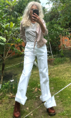 Pantalon Saxo. Blanc. Taille 42. Jean 5-poches, coton stretch, droit