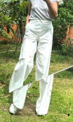 Pantalon Salambô. Indian blues blanc. Coton soie. Ample