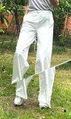 Pantalon Salambô. Indian blues blanc. Coton soie. Ample
