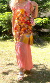 Robe longue La Bambouseraie. Voile saumon, coton rose transparent