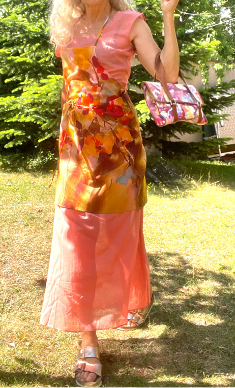 Robe longue La Bambouseraie. Voile saumon, coton rose transparent