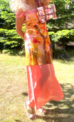 Robe longue La Bambouseraie. Voile saumon, coton rose transparent