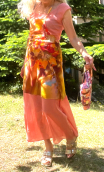 Robe longue La Bambouseraie. Voile saumon, coton rose transparent
