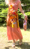 Robe longue La Bambouseraie. Voile saumon, coton rose transparent