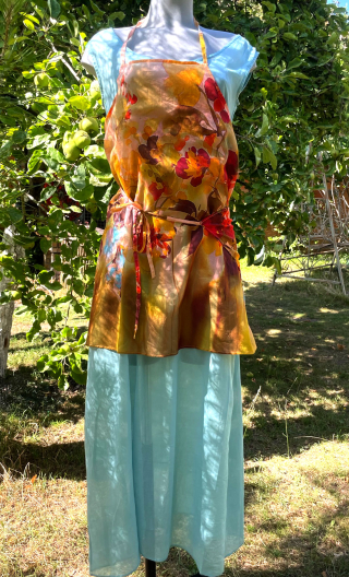 Tablier décoratif Voile Bagatelle, coton imprimé fleurs