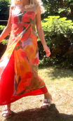 Robe longue Le Kiosque à musique. Faïence, coton imprimé fleurs
