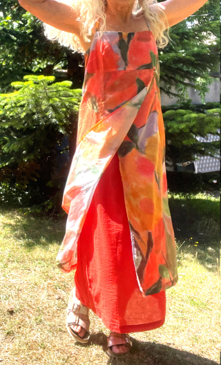 Robe longue Le Kiosque à musique. Faïence, coton imprimé fleurs